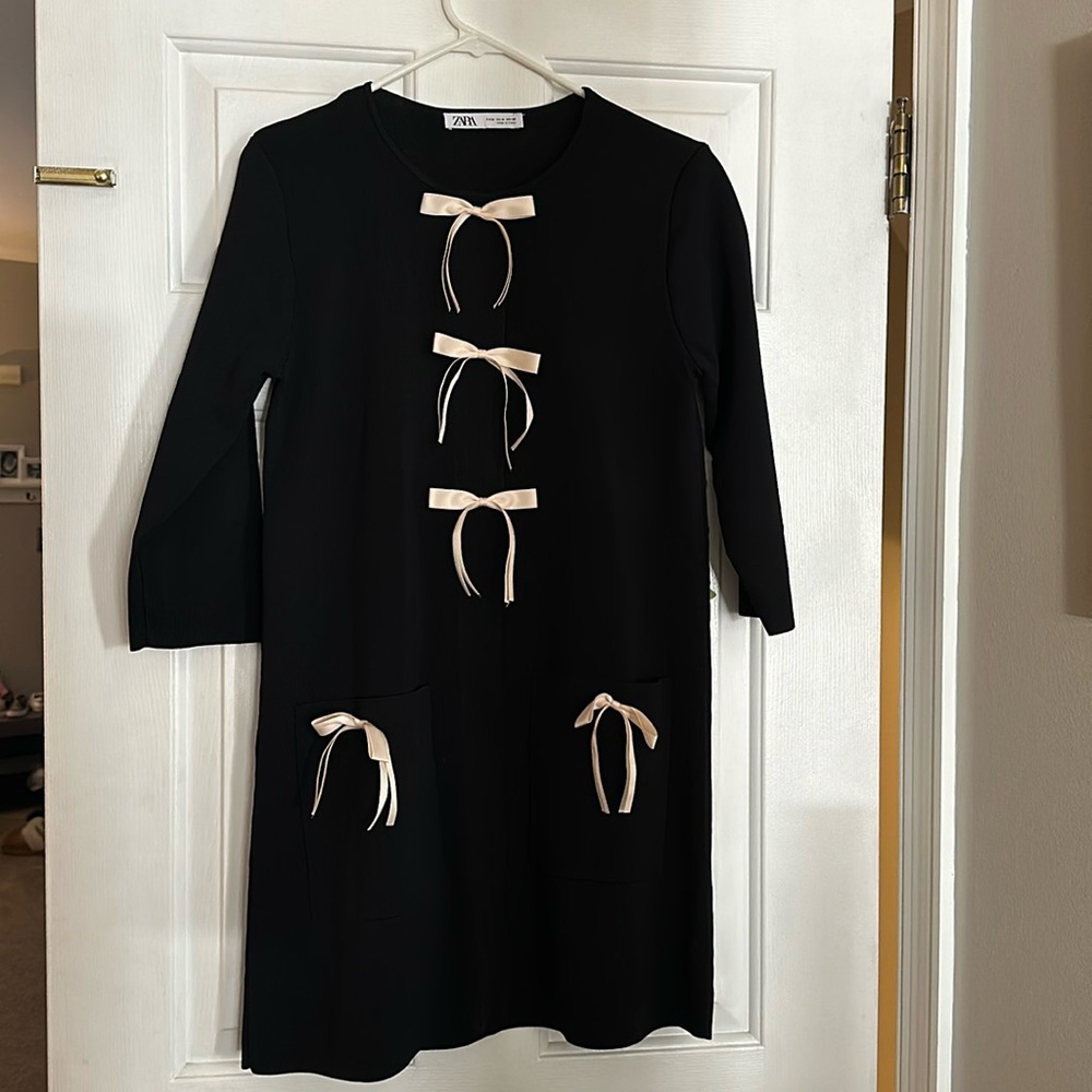Zara black sweater dress with bows